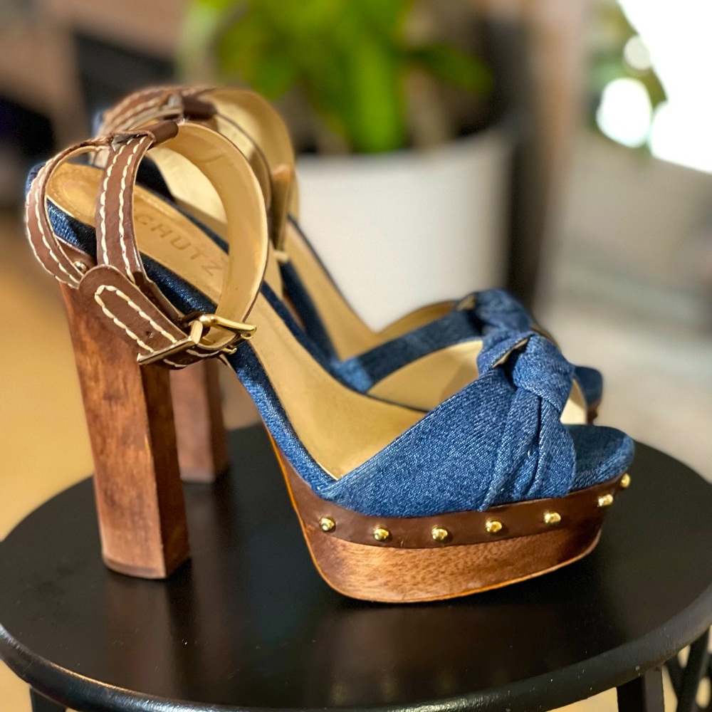 Schutz Denim Dalla Platform Sandals